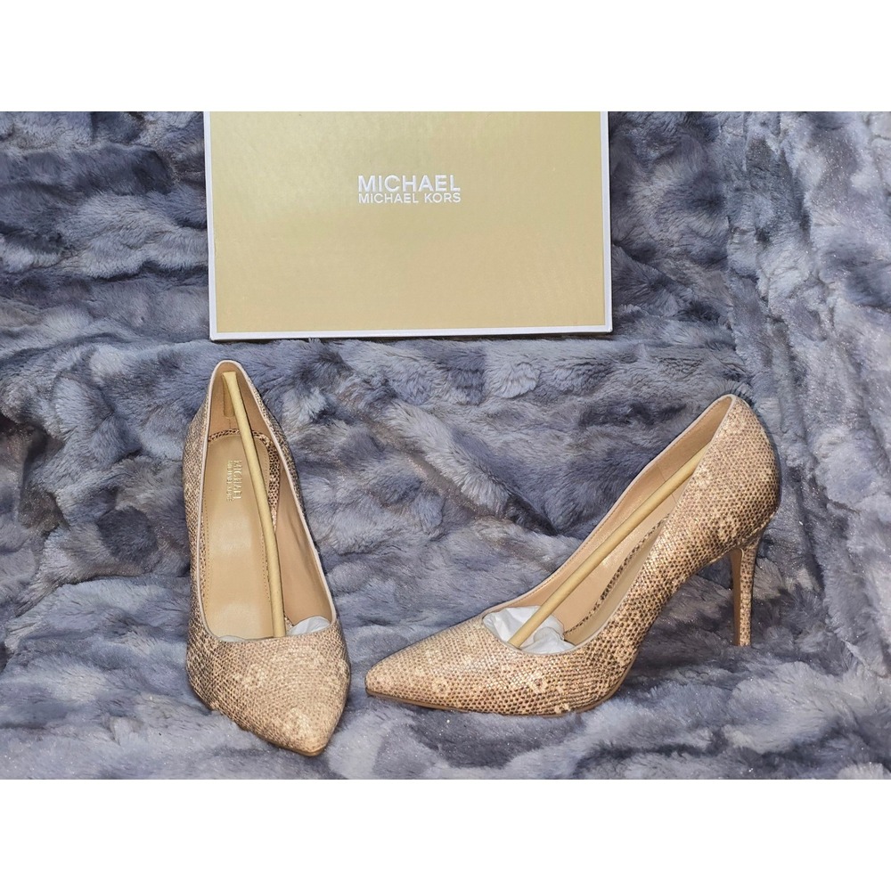 NWB Michael Kors‎ Claire Pump Embossed Leather Snake Print Heels Oyster US 6